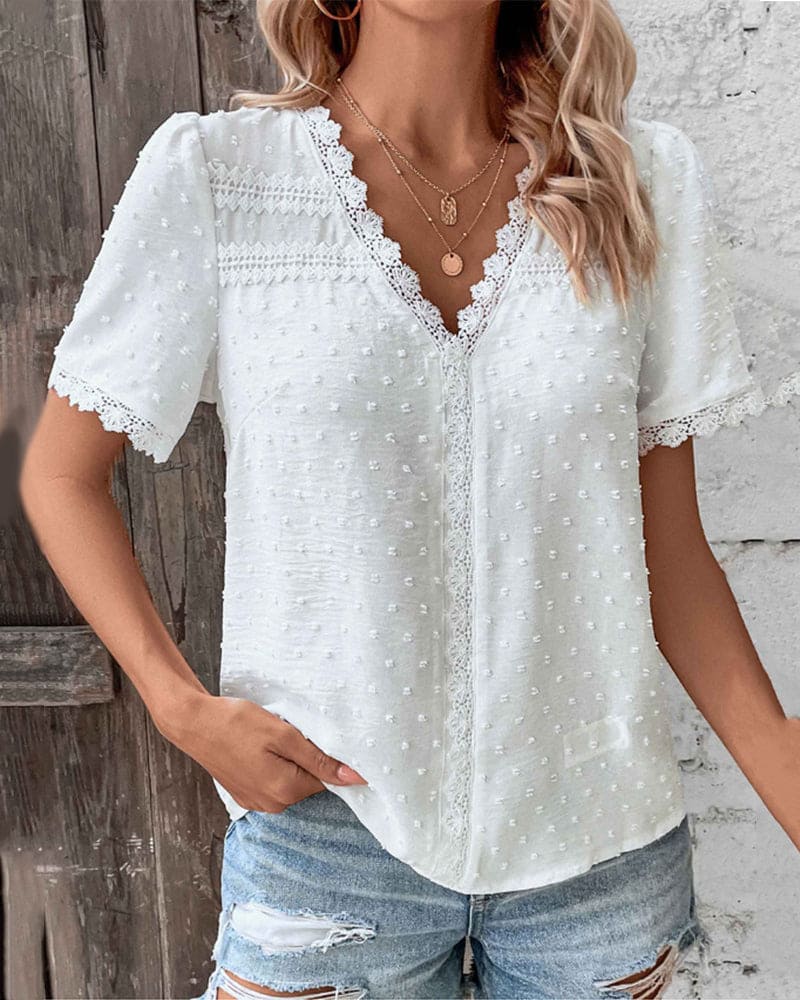 Alessia | V-hals Blouse met Kant voor Dames