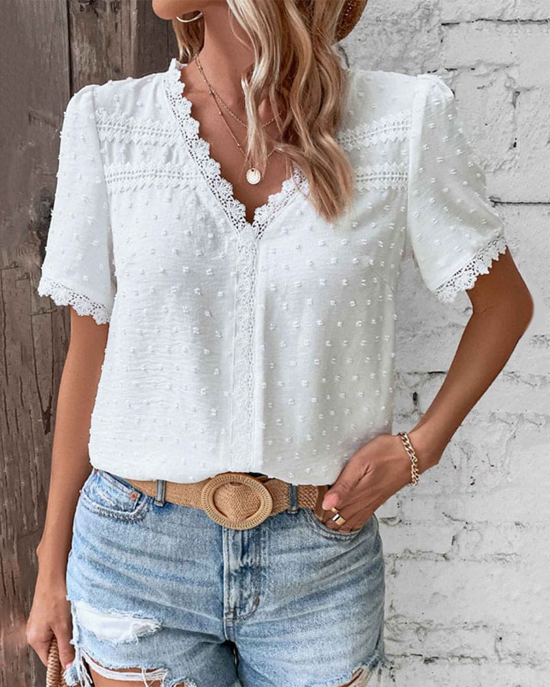 Alessia | V-hals Blouse met Kant voor Dames