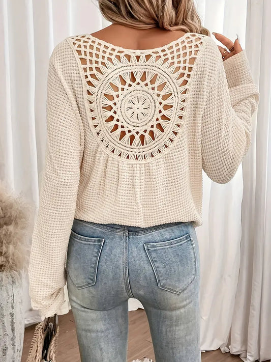 Kennedy | Waffle Knit Blouse with Crochet Back