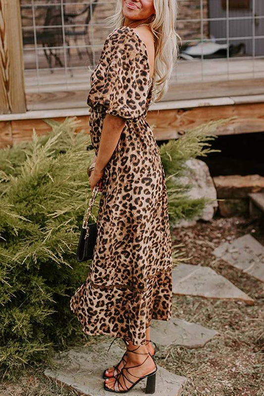 Nina | Leopard Print Puff Sleeve Maxi Dress
