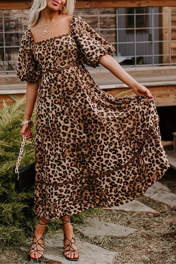 Nina | Luipaardprint Pofmouw Maxi Dress