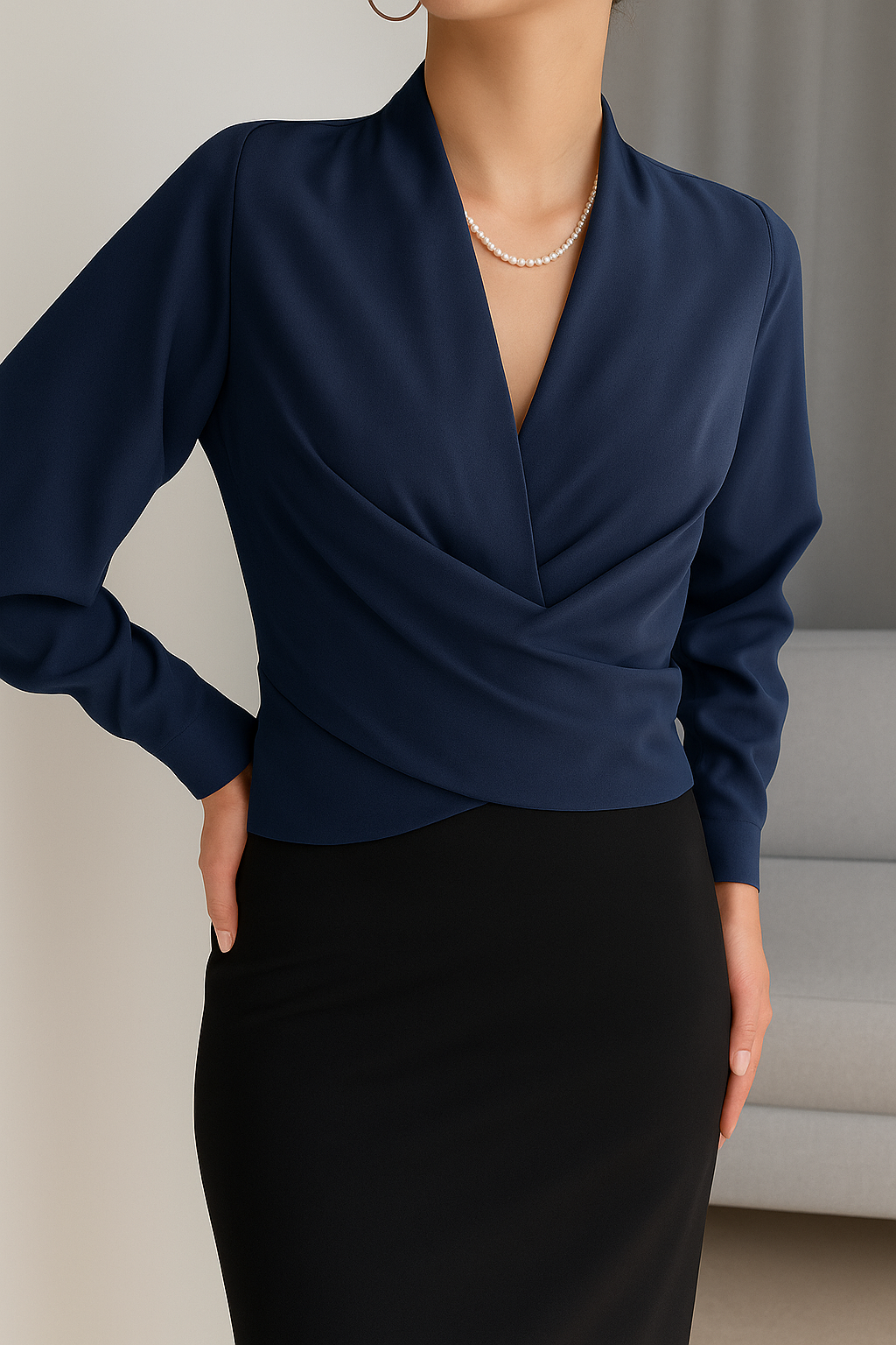 Annie | Elegante Gedrapeerde V-hals Blouse