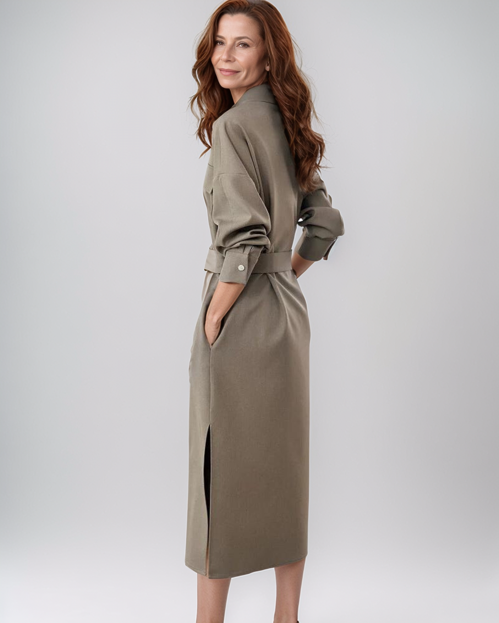 Evelien | Elegante V-Hals Jurk Dames | Met Riem En Knoopsluiting