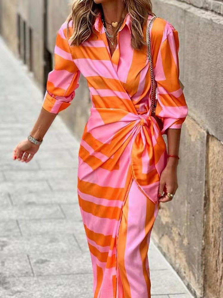 Sophie | Dames Gestreepte Midi Jurk