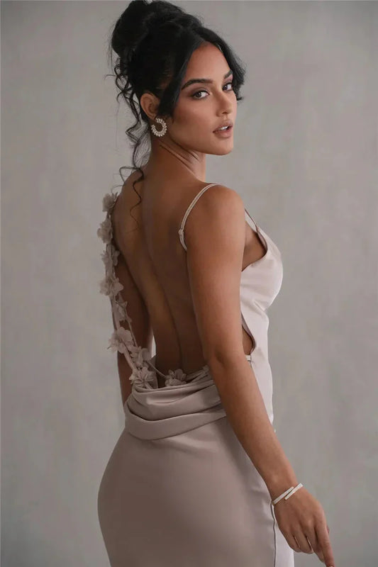 Emily | Stylish satin maxi dress with a waterfall neckline