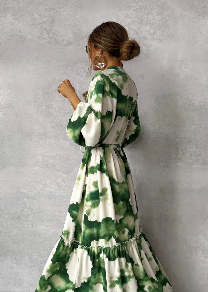 Maxi jurk | lange mouwen - V-hals - elegant vloeiend ontwerp