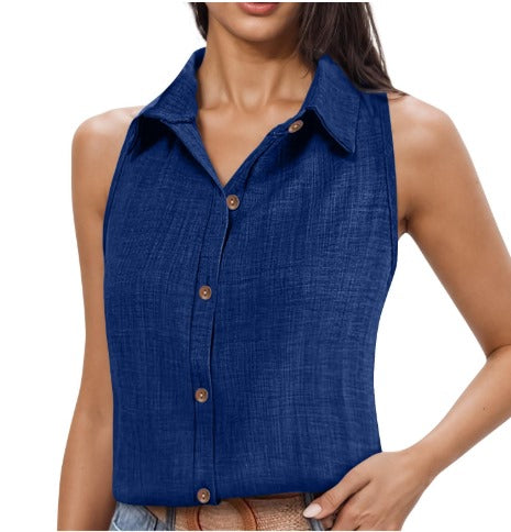 Elena | Mouwloze Blouse met Knoopsluiting