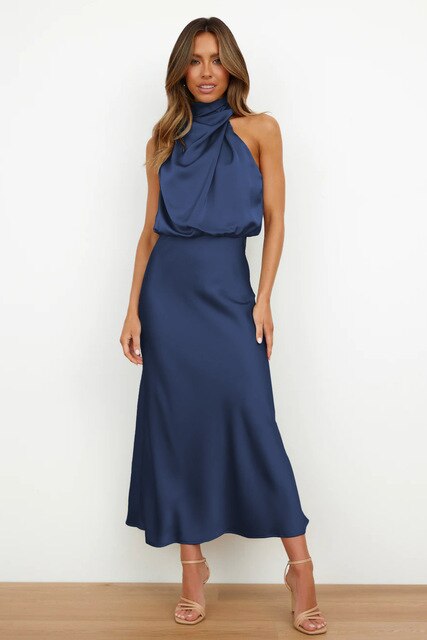 Bailey | Women's Satin Dress with High Neck