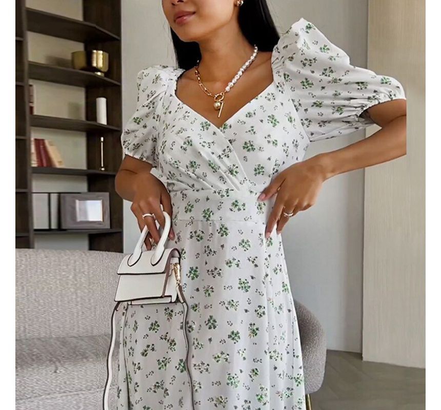 Layla | Maxi-jurk met bloemenprint en pofmouwen