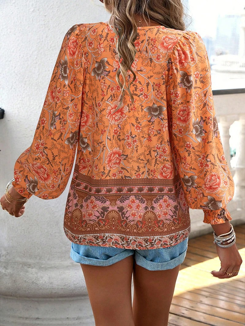 Leila | Gebloemde V-Hals Blouse Dames