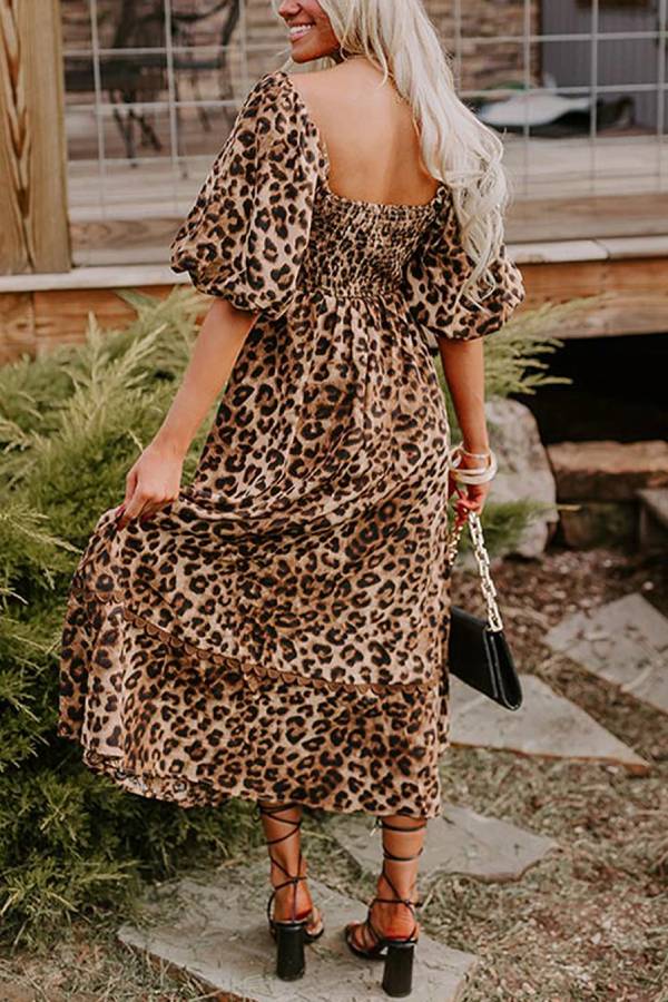 Nina | Luipaardprint Pofmouw Maxi Dress