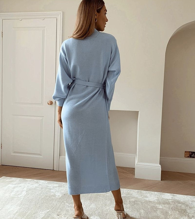 Layla | Gebreide lange wikkeljurk