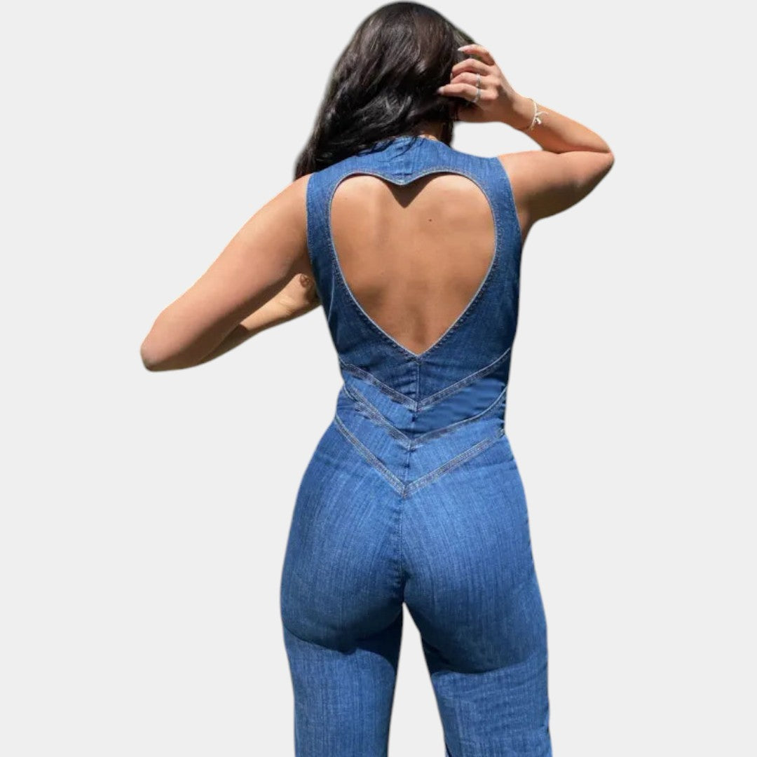 Mila | Mouwloze bodycon denim jumpsuit voor dames