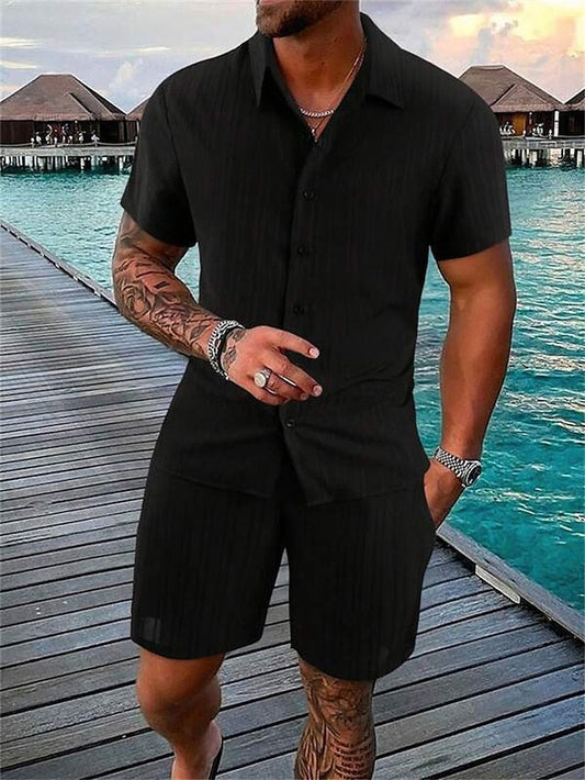 Joel | Casual Ribbed Shirt & Shorts