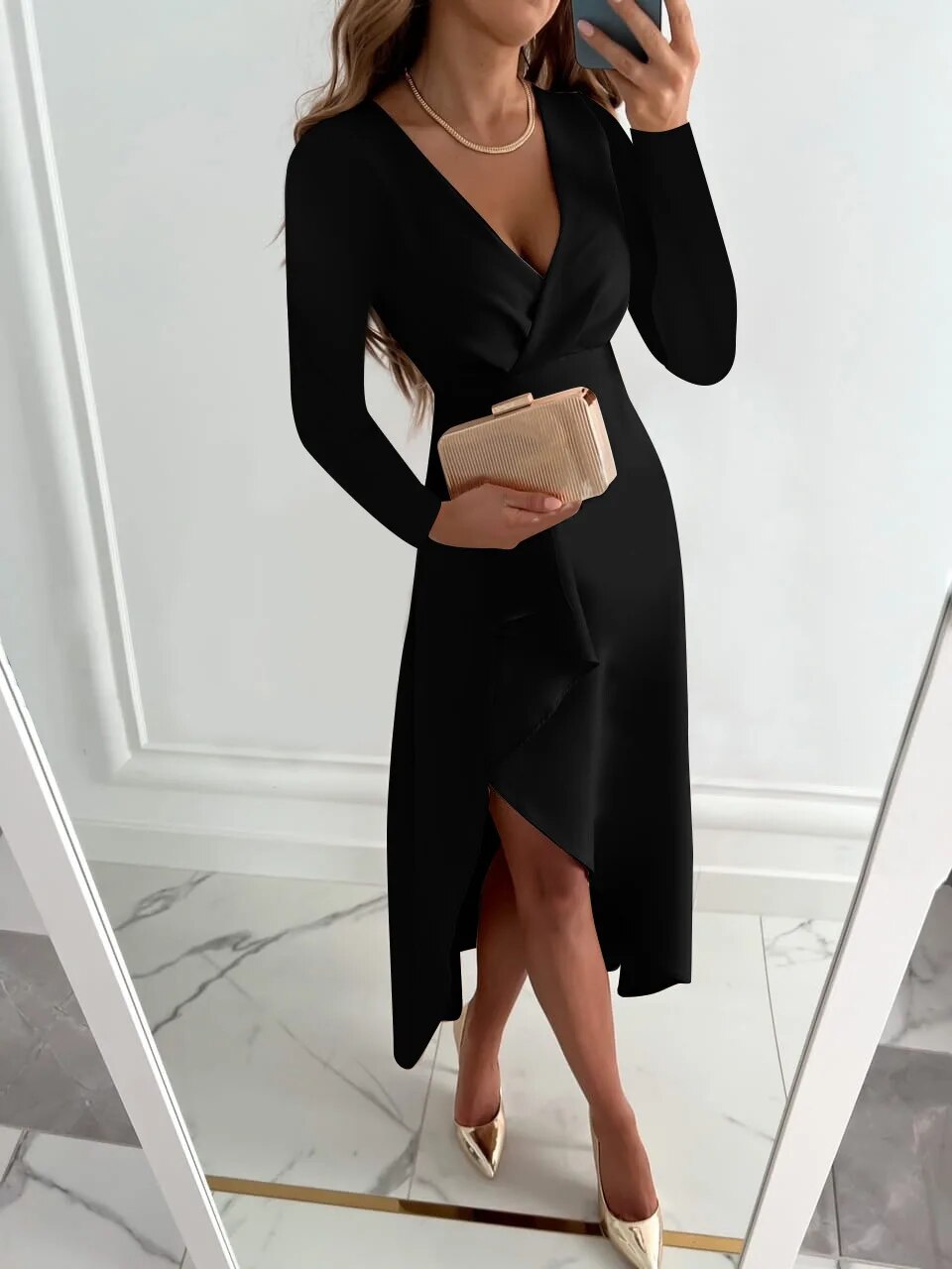 Gaby | Jurk met lange mouwen | Midi