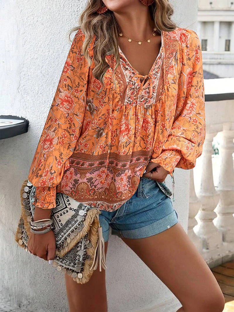 Leila | Gebloemde V-Hals Blouse Dames