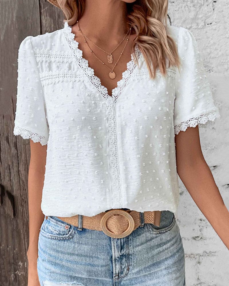 Alessia | V-hals Blouse met Kant voor Dames