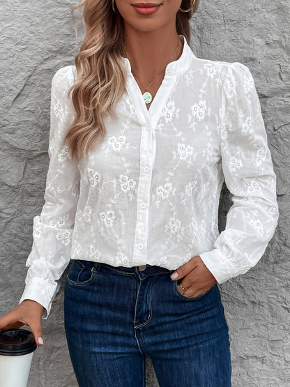 Gracie | Elegante Blouse met Geborduurde Bloemen