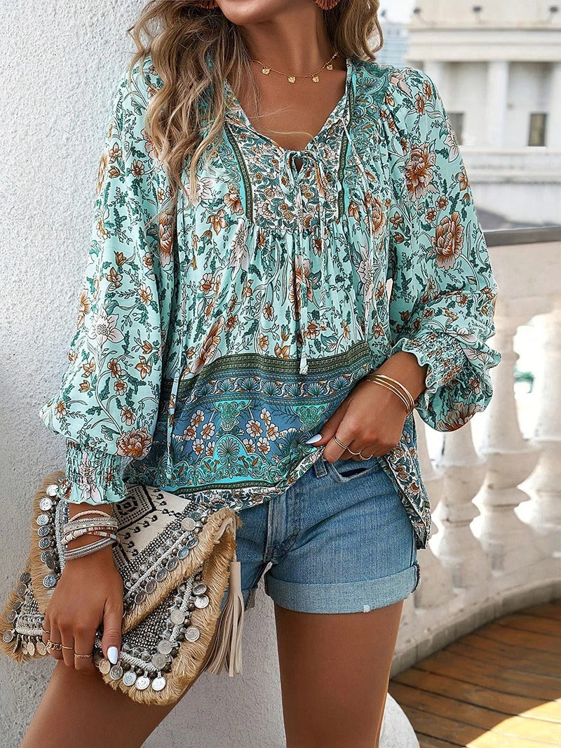 Leila | Gebloemde V-Hals Blouse Dames