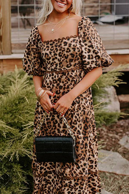 Nina | Luipaardprint Pofmouw Maxi Dress