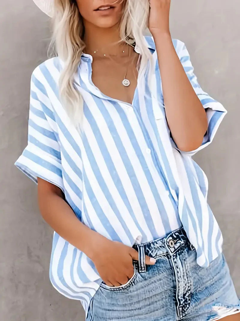 Paige | Gestreepte Blouse met Korte Mouwen