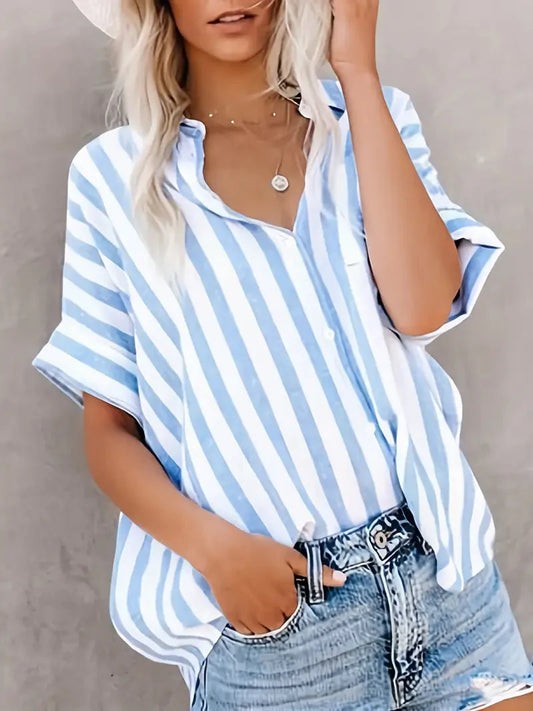 Paige | Gestreepte Blouse met Korte Mouwen