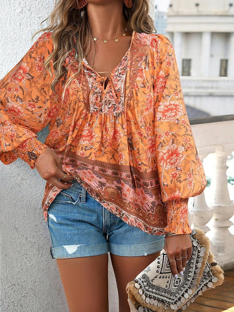 Leila | Gebloemde V-Hals Blouse Dames