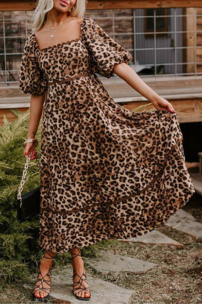 Nina | Luipaardprint Pofmouw Maxi Dress