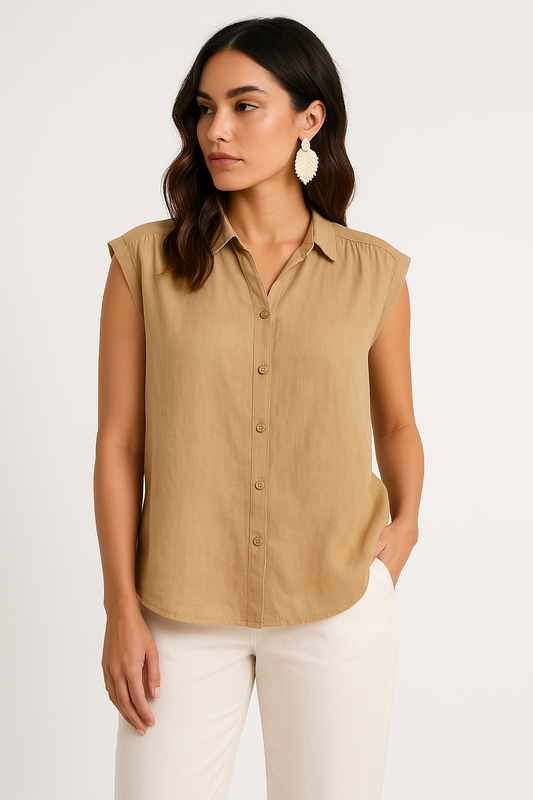 Kaitlyn | Klassieke Mouwloze Blouse met Knopen