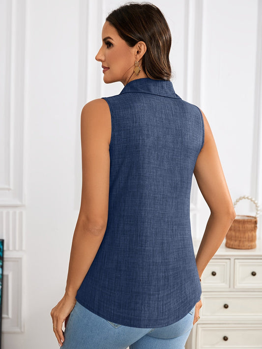 Elena | Mouwloze Blouse met Knoopsluiting