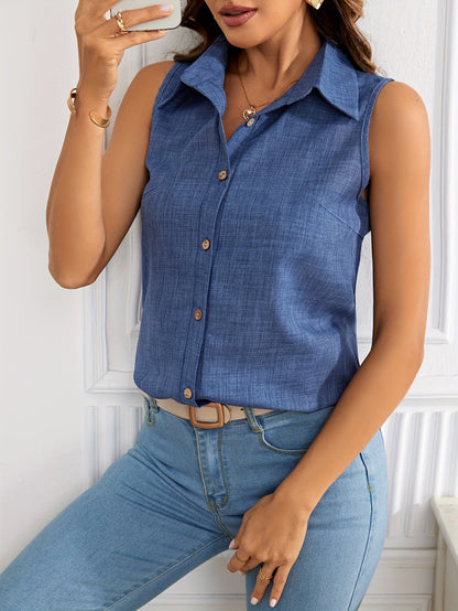Elena | Mouwloze Blouse met Knoopsluiting