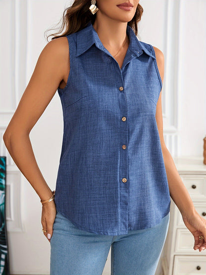 Elena | Mouwloze Blouse met Knoopsluiting