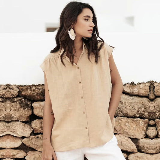 Kaitlyn | Klassieke Mouwloze Blouse met Knopen