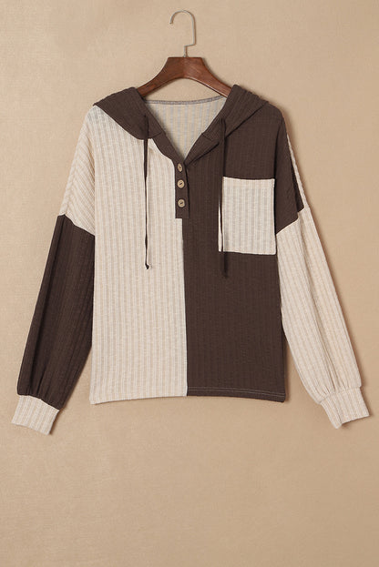 Ava | Colorblock Hoodie Met Knopen En Capuchon