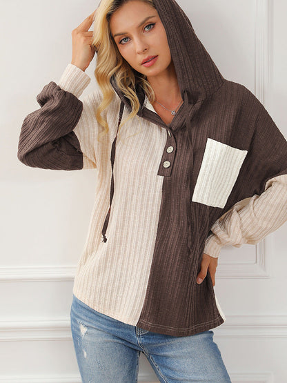 Ava | Colorblock Hoodie Met Knopen En Capuchon