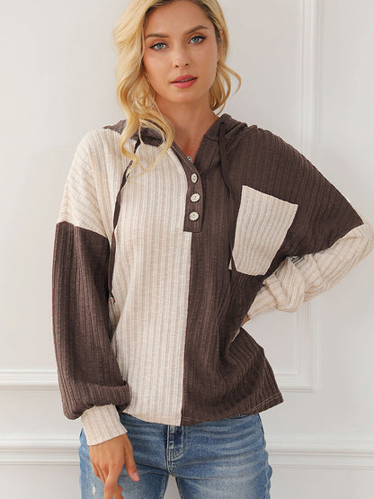 Ava | Colorblock Hoodie Met Knopen En Capuchon