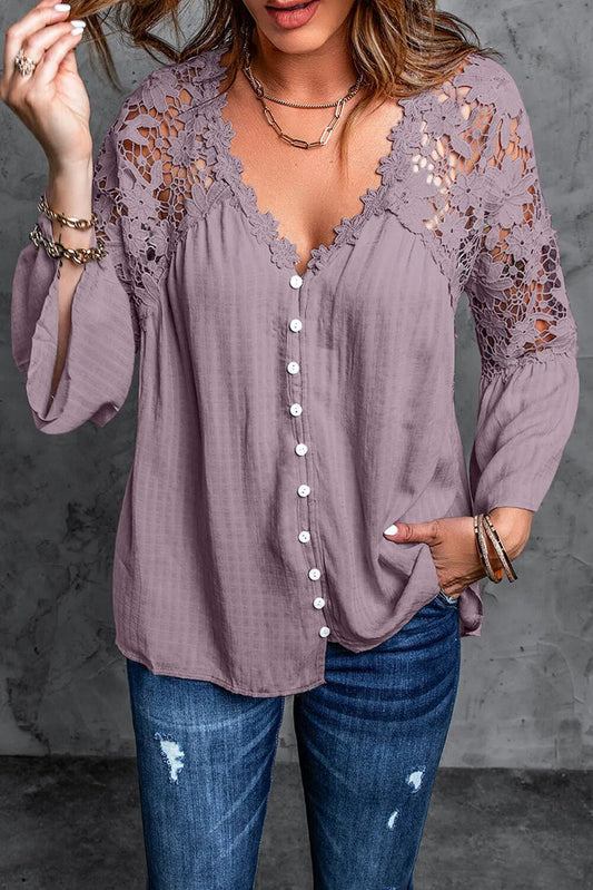 Gwen | Elegante Blouse Met Kant En Knopen