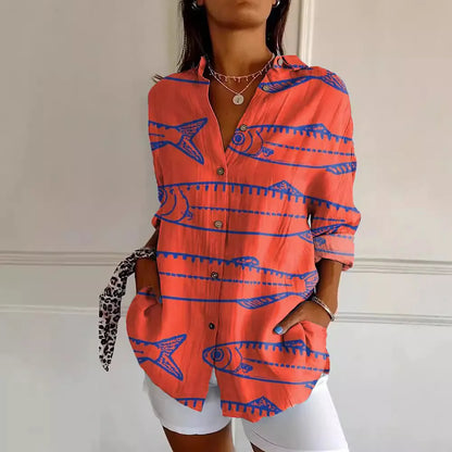 Lydia | Nautisch Shirt met Vissenprint
