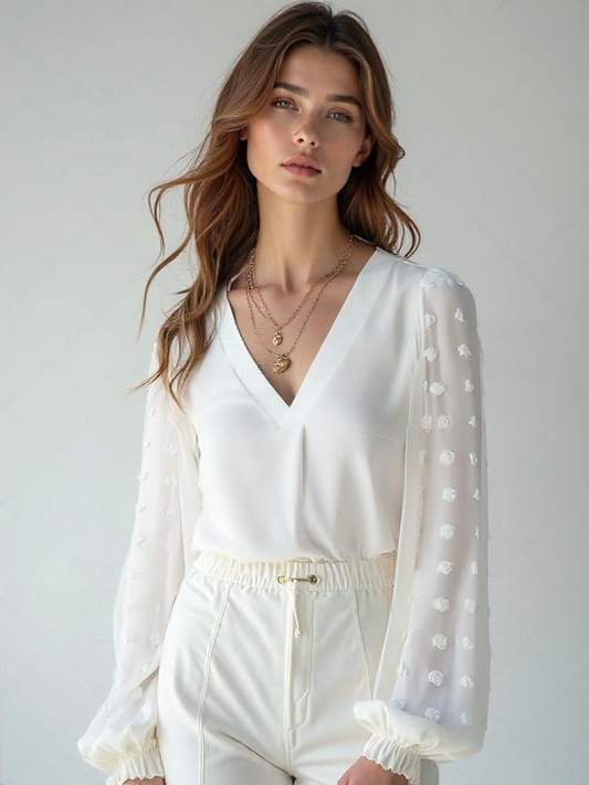Stella | Blouse met V-hals en Lantaarnmouwen