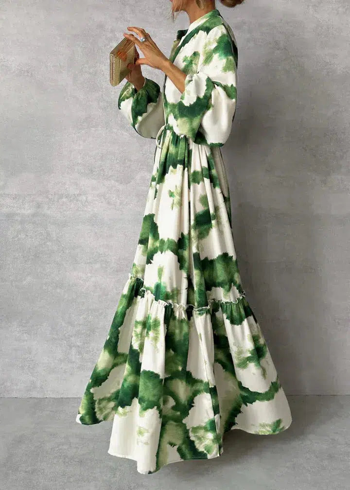 Maxi jurk | lange mouwen - V-hals - elegant vloeiend ontwerp