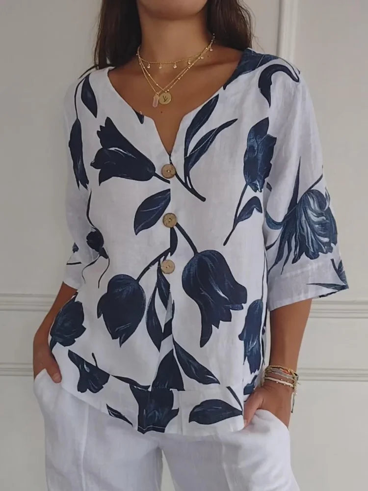 Victoria | Stijlvolle Blouse met Bloemenprint en Knopen