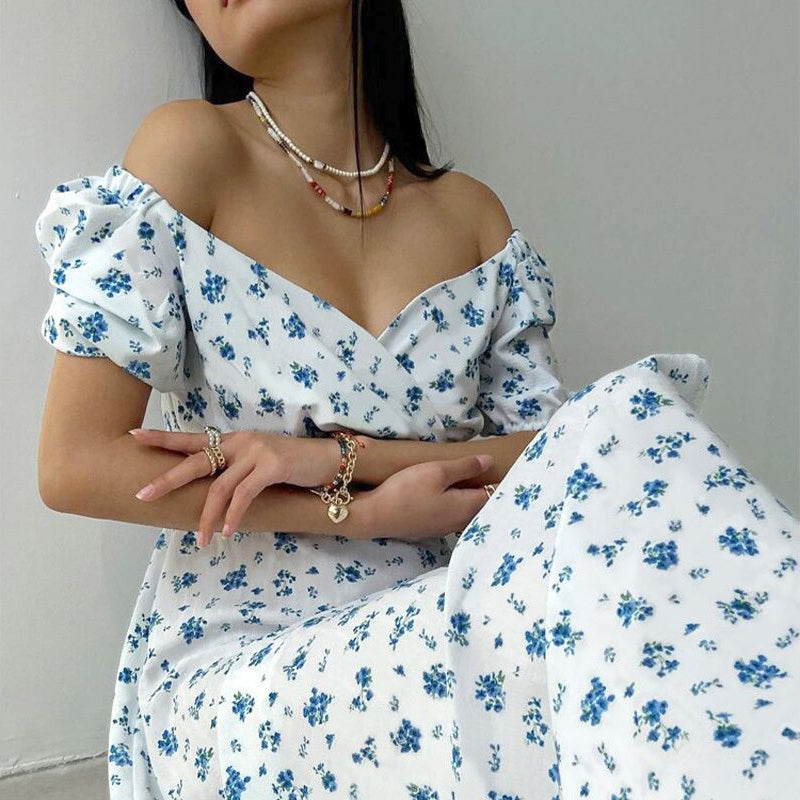 Layla | Maxi-jurk met bloemenprint en pofmouwen