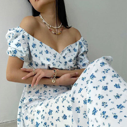 Layla | Maxi-jurk met bloemenprint en pofmouwen