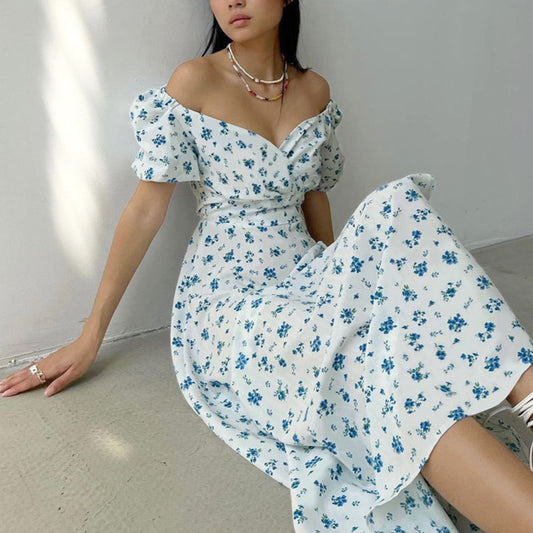 Layla | Maxi-jurk met bloemenprint en pofmouwen
