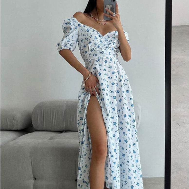 Layla | Maxi-jurk met bloemenprint en pofmouwen