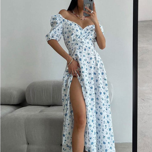 Layla | Maxi-jurk met bloemenprint en pofmouwen