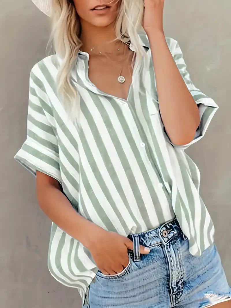 Paige | Gestreepte Blouse met Korte Mouwen