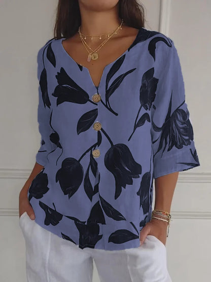 Victoria | Stijlvolle Blouse met Bloemenprint en Knopen