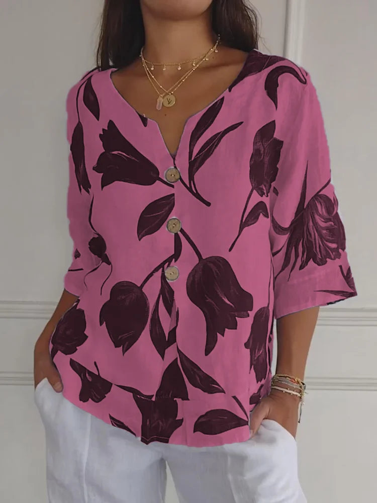 Victoria | Stijlvolle Blouse met Bloemenprint en Knopen