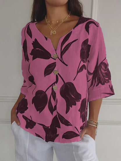 Victoria | Stijlvolle Blouse met Bloemenprint en Knopen